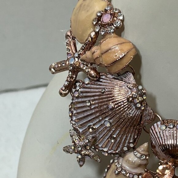 Beach Rose Gold Tone Ocean Shells Starfish Rhinestones Necklace Choker 18" - Picture 12 of 15